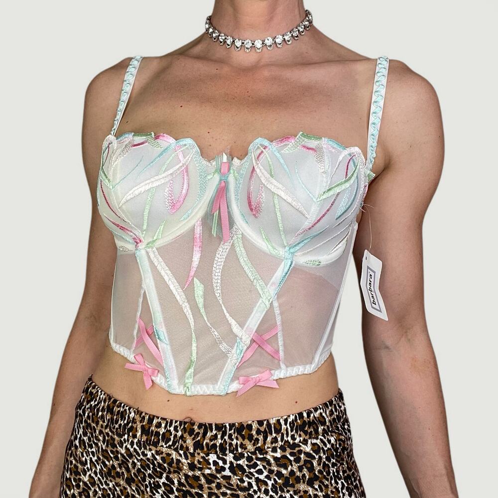 Vintage Y2K Paris fairy corset bustier top ribbon bow made in France barbara S